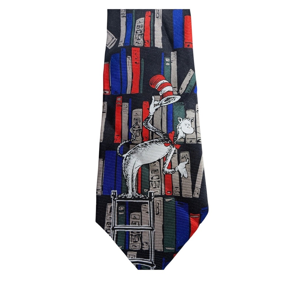 Dr Seuss Cat in the Hat Library Books Mens Silk Necktie Navy RN 88147-1012